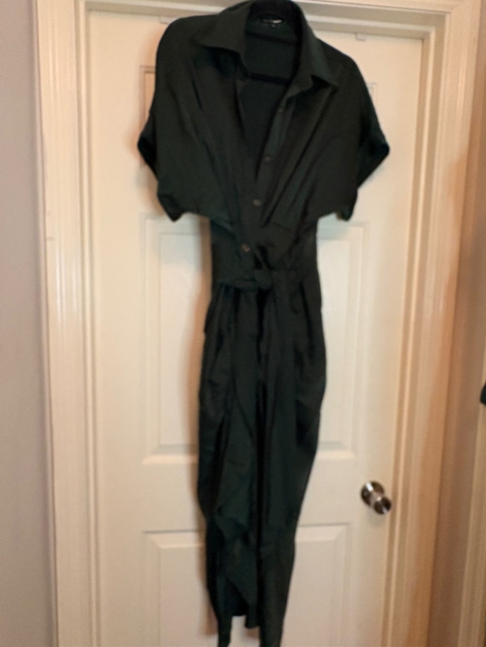 Emerald green satin dress